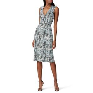 DIANE VON FURSTENBERG Blue and Black Printed Jacquard Anissa Sheath Dress